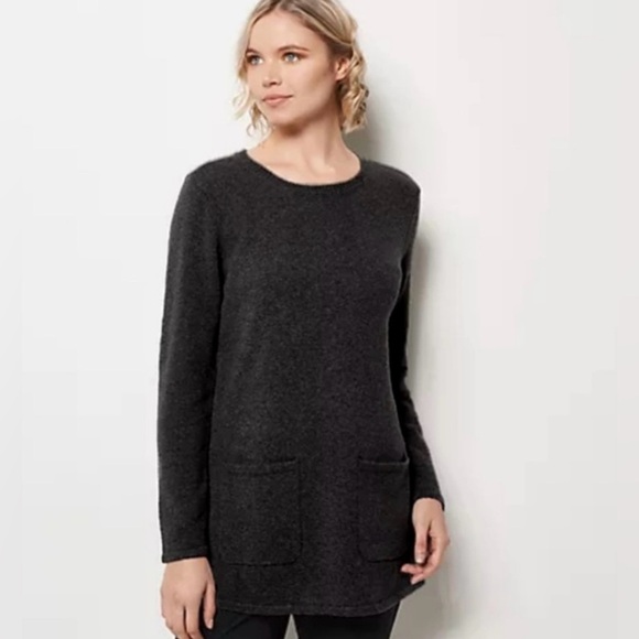 JASON WU Gray Crewneck tunic sweater with front pockets size L - Picture 1 of 13